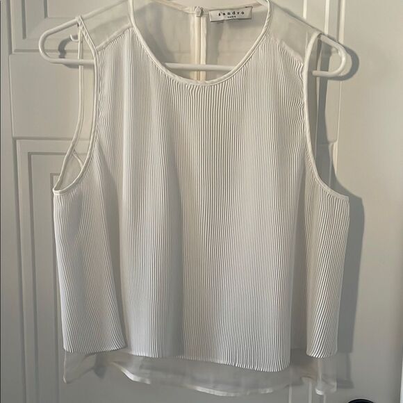 Sandro Pleated White Cropped Boxy Tank Top - Picture 1 of 5